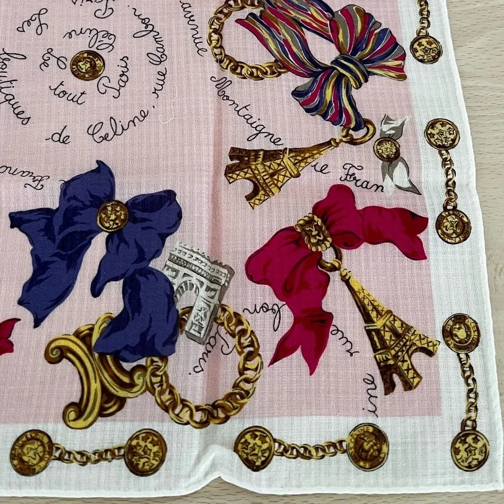Vintage Celine Paris Arc-de-Triomphe Medallion Era Cotton Voile Scarf BNWT 1970s - Picture 5 of 13